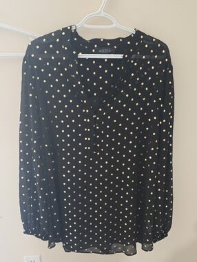 Michel Studio Black Blouse with Gold Polka Dots